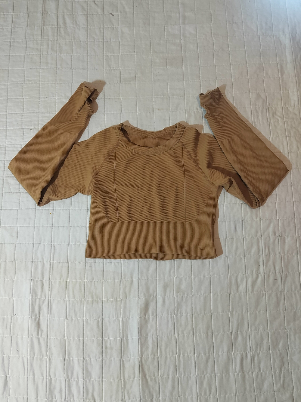 Women’s Crop Long-Sleeve Ribbed Top - Tan